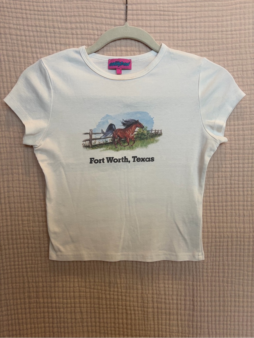 Edikted Fort Worth Texas Horse Graphic Baby Tee White Western Size S